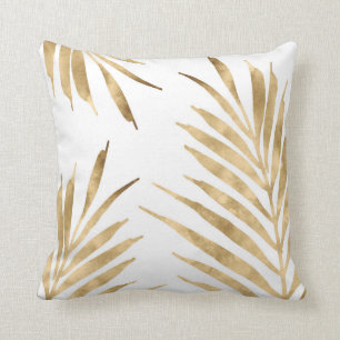 Gold Palm Fronds Throw Pillow