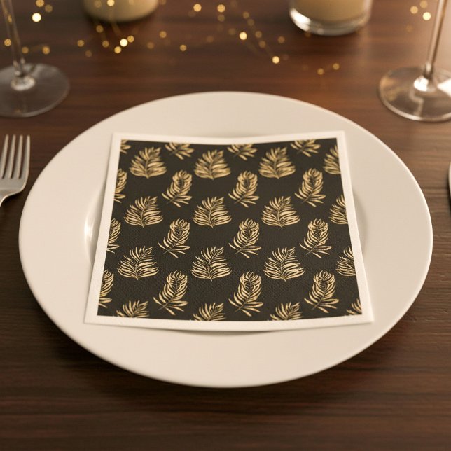 Gold Palm Leaf minimalist black Wedding Napkin (Gold Palm Leaf minimalist black Wedding Napkin.)