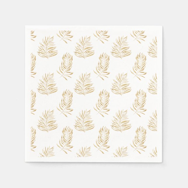 Gold Palm Leaf, minimalist white Wedding Napkin (Front)