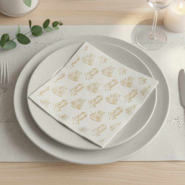 Gold Palm Leaf, minimalist white Wedding Napkin (Gold Palm Leaf, minimalist white Wedding Napkin.)