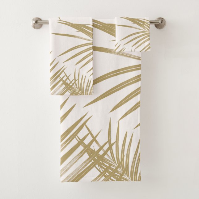 Gold Palm Leaves Dream #1 #tropical Bath Towel Set (Insitu)