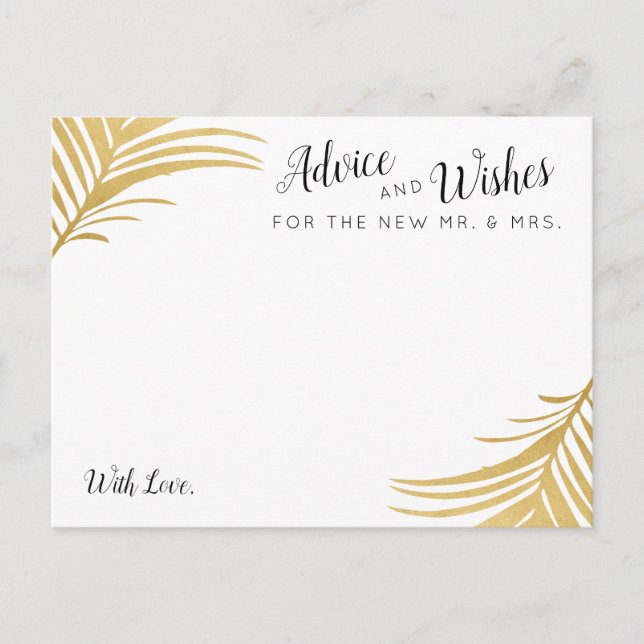 Gold Palm Leaves Wedding Advice and Wishes Cards (Front)