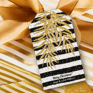 Gold Palm on Black and White Stripes Gift Tags