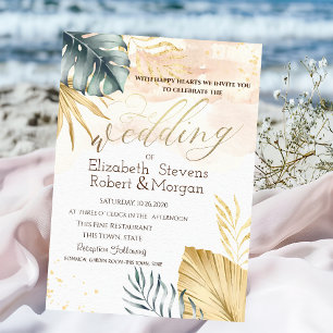 Gold Palm Plage Feuille Mariage Invitation