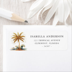 Gold Palm Tree and Waves Return Address