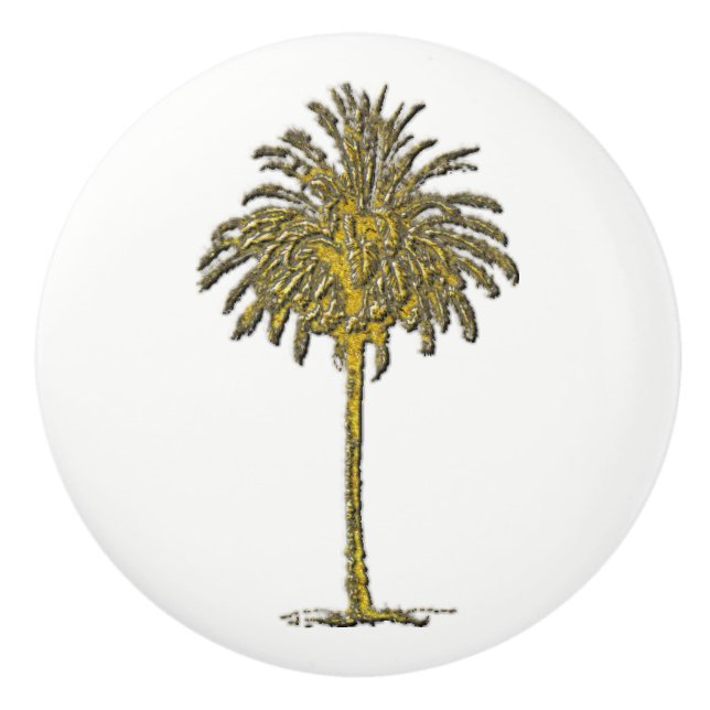Gold Palm Tree and Your Colour Ceramic Knob (Front)