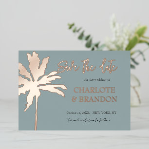 Gold Palm Tree Beach Wedding Save The Date