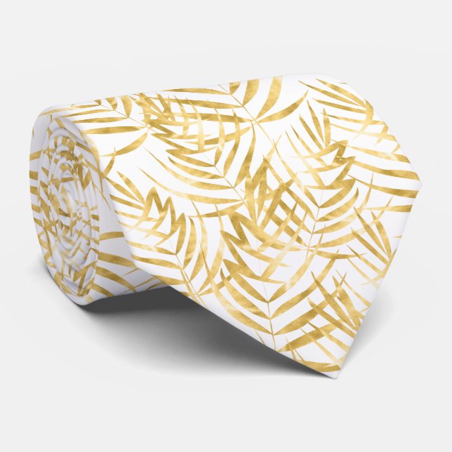 Gold Palm Tree Fronds Tropical Tie (Rolled)