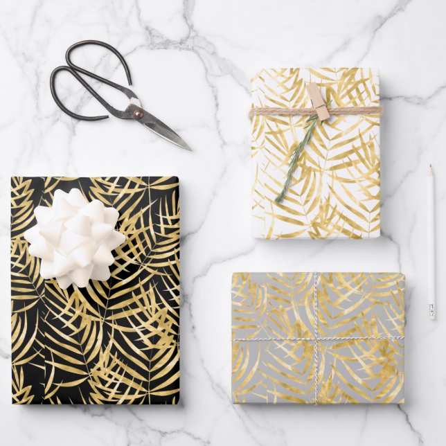Gold Palm Tree Fronds Tropical Wrapping Paper Sheet (Front)