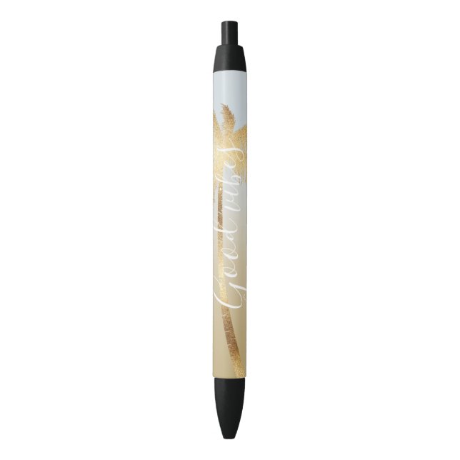 Gold Palm Tree Ombre Black Ink Pen (Front Vertical)