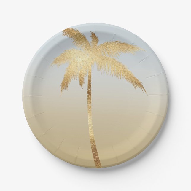 Gold Palm Tree Ombre Paper Plate (Front)