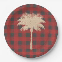 Gold Palm Tree Red Buffalo Plaid Christmas