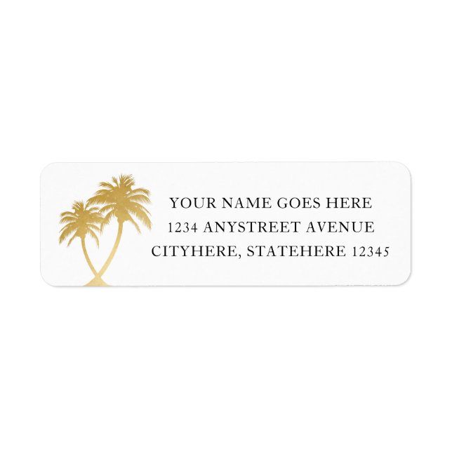 Gold Palm Tree Tropical Island Beach Address (Front)