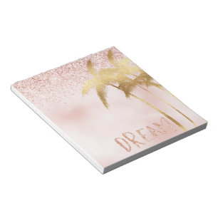 Gold Palm Trees Pink Ombre Glitter Dream Notepad