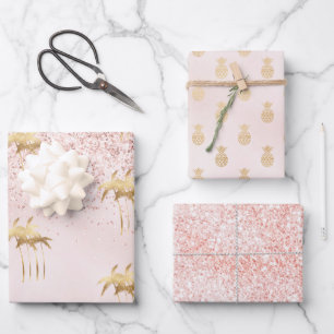 Gold Palm Trees Pink Ombre Glitter     Wrapping Paper Sheet