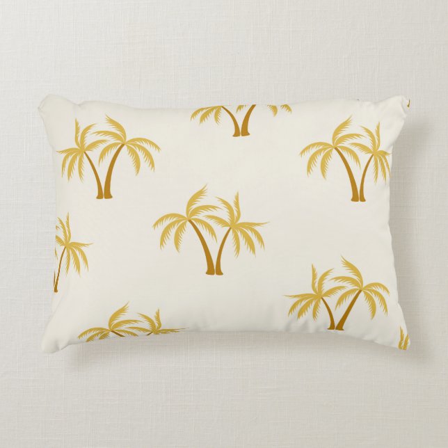 Gold Palm Trees: Tropical Textile. Accent Pillow (Front)