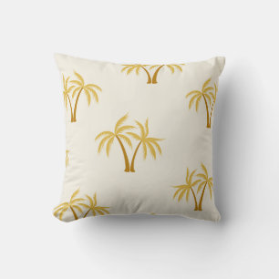 Gold Palm Trees: Tropical Textile. Throw Pillow