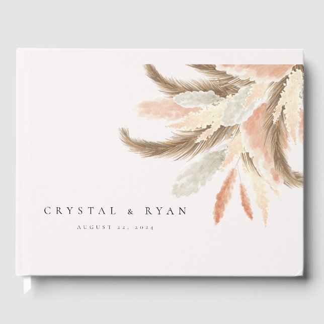 Gold Pampas Grass Wedding Guest C100 Guest Book (Front)