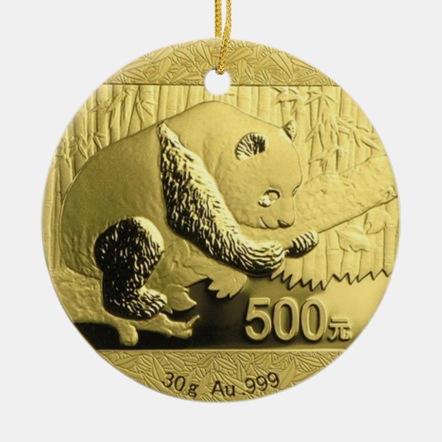 Gold Panda coin Ceramic Ornament (Front)