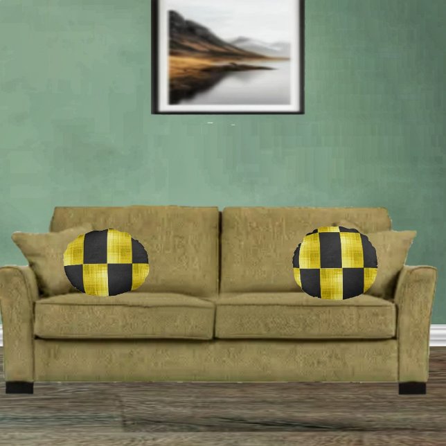 Gold-Paneled-Black-IV Round Pillow (These attractive round pillows, jazzes up your home decor!)