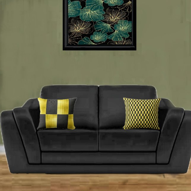 Gold-paneled Black-IV Throw Pillow (Bring a fresh new look to your sofa, with these two-sided throw pillows!)