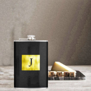 Gold Panelled Black-II Hip Flask