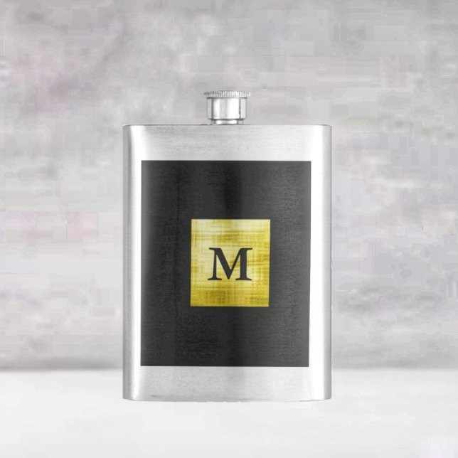 Gold Panelled Black-II Hip Flask (This Gold Paneled Black-II design, lends this Flask, a Stately, presence!)