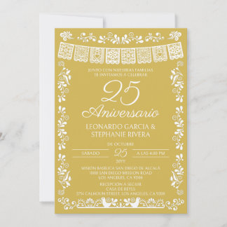 Gold Papel Picado 25th Anniversary  Invitation