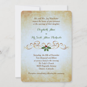 Gold Paper Holiday Theme Formal Wedding Invitation