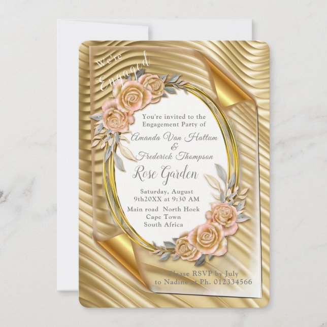 Gold paper with Elegant Roses  Invitation (Front)