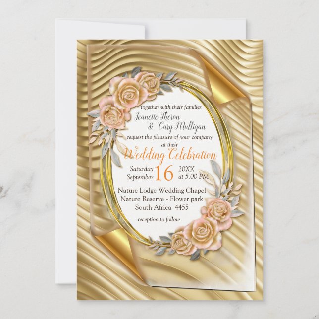 Gold paper with Elegant Roses  Invitation (Front)