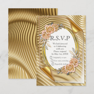 Gold paper with Elegant Roses  RSVP Card