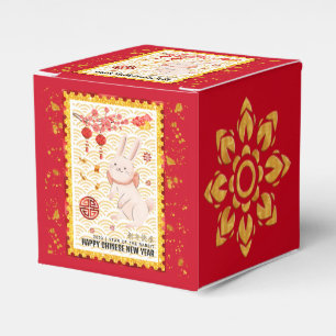 Gold Papercut 2023 Rabbit Chinese New Year Red Favor Box