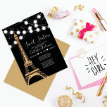 Gold Paris Eiffel Tower Glitter Lights Sweet 16 Invitation<br><div class="desc">Get ready to sparkle and shine with our girly and chic Sweet Sixteen birthday party invitation! This trendy and stylish design sets the perfect tone for an unforgettable celebration. Featuring a faux printed gold sparkly glitter Paris Eiffel Tower adorned with glowing white hanging lights and silver sparkly glitter confetti, all...</div>