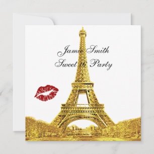Gold Paris France Skyline Kiss #2 Sweet 16 SQ Invitation