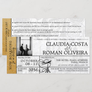 Gold Paris Mariage Boarding Pass Invitation