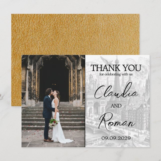 Gold Paris Passport Thank You Card (Front/Back)