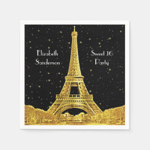 Gold Paris Skyline #2 Black Starry Sweet 16 SQ Napkin
