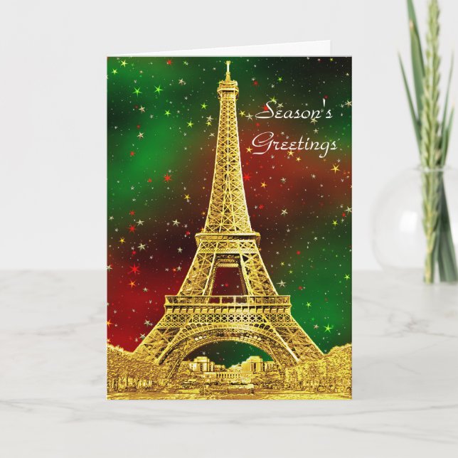 Gold Paris Skyline #2 Christmas Starry Holiday Card (Front)