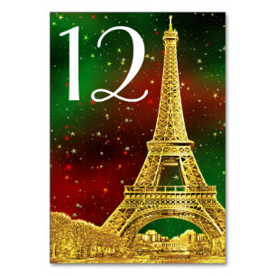 Gold Paris Skyline #2 Christmas Starry Table Number