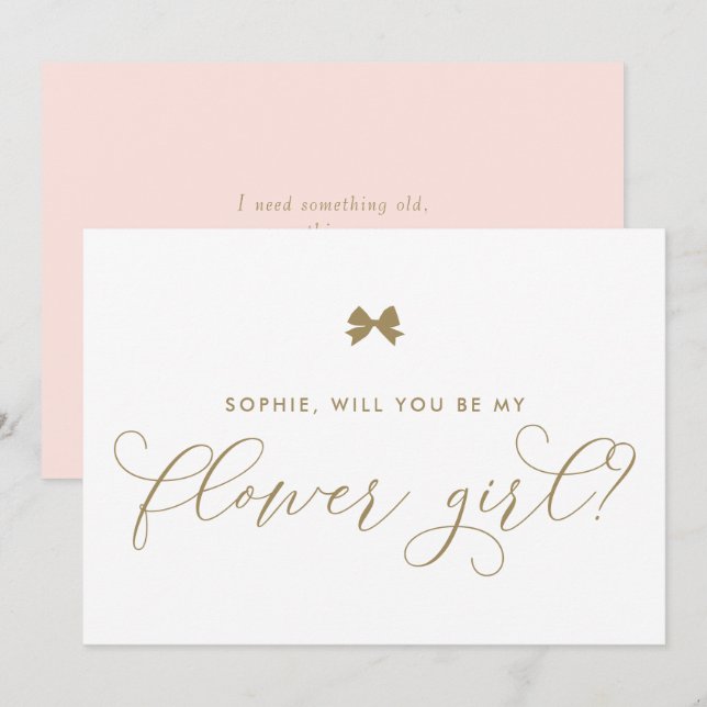 Gold Parisian Bow Will You Be My Flower Girl Invitation (Front/Back)