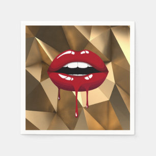 Gold Party Luxury Glam Red Drip Dripping Lips Napkin
