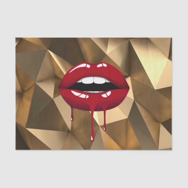 Gold Party Luxury Glam Red Drip Dripping Lips Tissue Paper (Front)