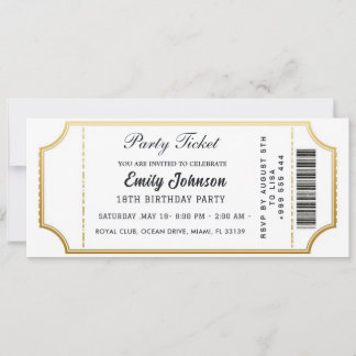 Gold party ticket invitations