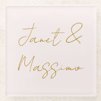 Gold & Pastel Colour Calligraphy Elegant Plain Nam Glass Coaster