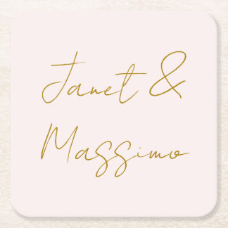 Gold & Pastel Colour Calligraphy Elegant Plain Nam Square Paper Coaster
