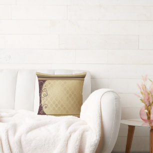 Gold Pattern and Burgungy Throw Pillow
