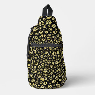 Gold pattern paws on black background sling bag