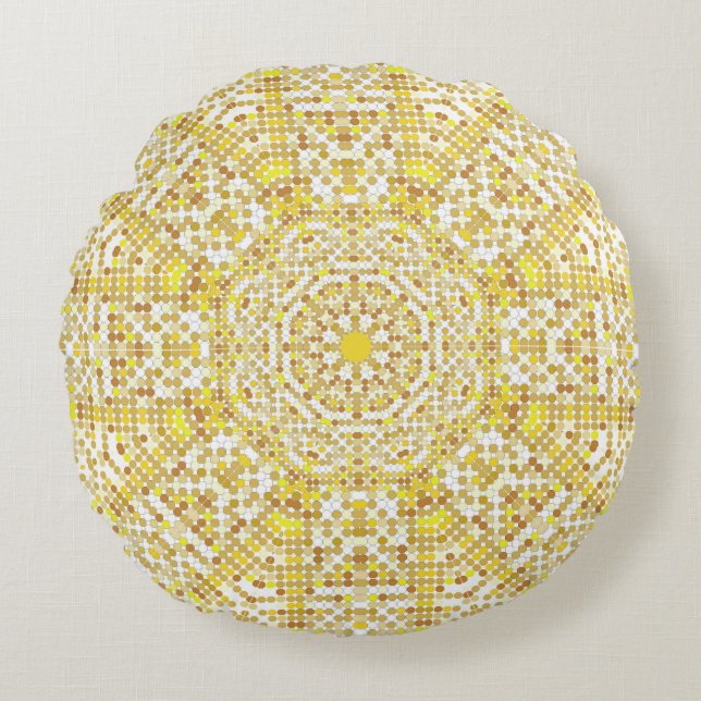 Gold pattern texture with golden mosaics in the By Round Pillow (Front)