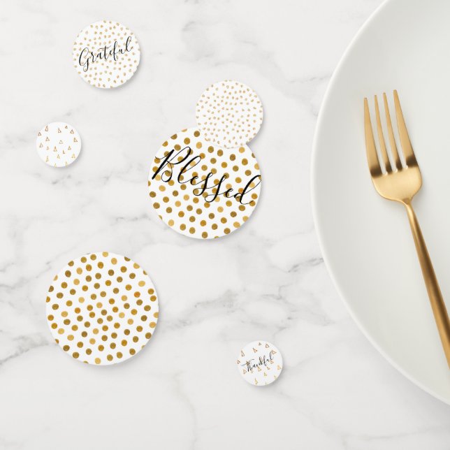 Gold Pattern Thankful Grateful Blessed Script Confetti (Group)